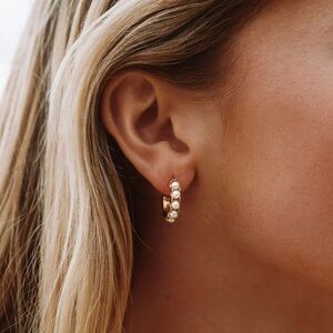 ATOLEA • MINI PEARL HUGGIES EARRINGS, NWT